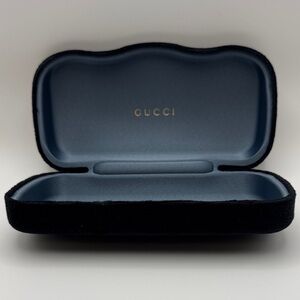 Gucci Black Velvet Glasses Case with Blue Interior and Gold Logo